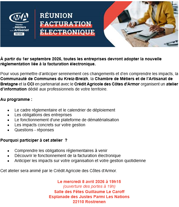 8 AVRIL 2026 - À L'ATTENTION DES ENTREPRISES DE LA COMMUNE - ATELIER FACTURATION ELECTRONIQUE